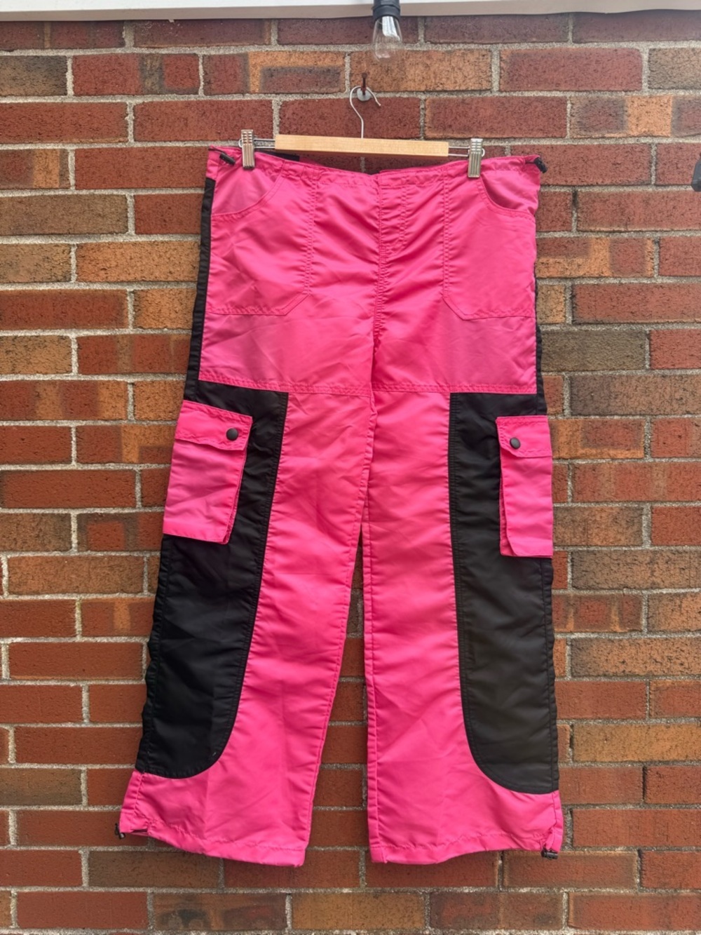 American Bazi Pink Black Nylon Cargo Pants S Y2K Streetwear Utility Colorblock